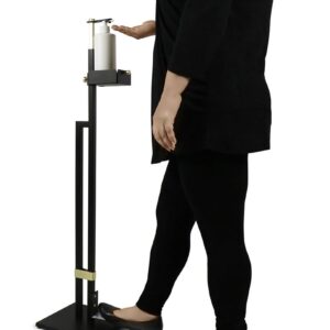 Touch Free Hand Sanitiser Dispenser Station Floor Stand Foot Operated - Gold Black