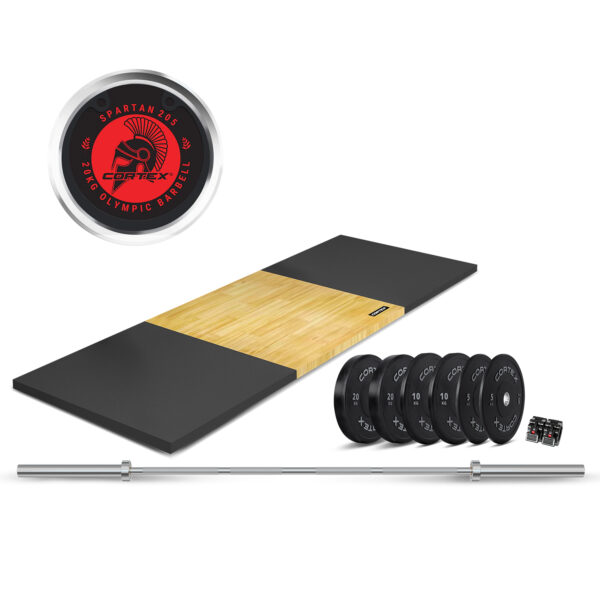 CORTEX  X 1M 50mm Weightlifting Platform with Dual Density Mats Set + 90kg Olympic V2 Weight Plates & Barbell Package