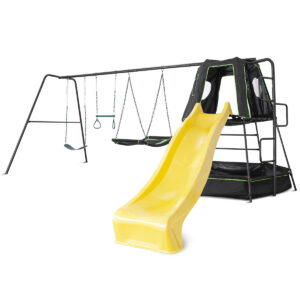 Kids Pallas Play Tower with Metal Swing Set in Yellow Slide