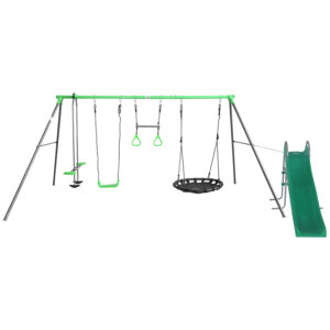 Kids Lynx 4 Station Swing Set with Slippery Slide