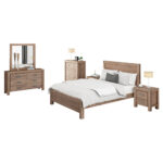 5 Pieces Bedroom Suite in Solid Wood Veneered Acacia Construction Timber Slat Queen Size Oak Colour Bed  Bedside Table   Tallboy & Dresser