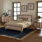 4 Pieces Bedroom Suite King Size Silver Brush in Acacia Wood Construction Bed  Bedside Table & Dresser