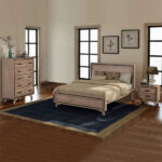 4 Pieces Bedroom Suite King Size Silver Brush in Acacia Wood Construction Bed  Bedside Table & Tallboy