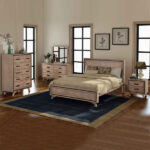 5 Pieces Bedroom Suite King Size Silver Brush in Acacia Wood Construction Bed  Bedside Table  Tallboy & Dresser