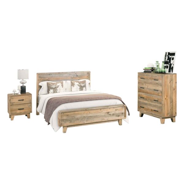 4 Pieces Bedroom Suite Double Size in Solid Wood Antique Design Light Brown Bed  Bedside Table & Tallboy