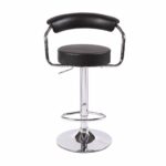 2X Black Bar Stools Faux Leather High Back Adjustable Crome Base Gas Lift Swivel Chairs