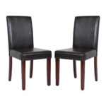 2x Wooden Frame Brown Leatherette Dining Chairs with Solid Pine Legs