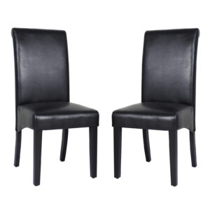 2x Wooden Frame Black Leatherette Dining Chairs with Solid Pine Legs