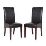 2x Wooden Frame Brown Leatherette Dining Chairs with Solid Pine Legs