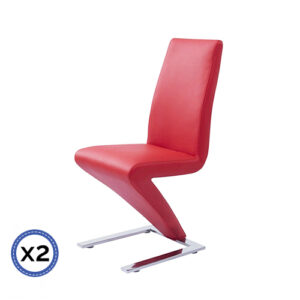 2x Z Shape Red Leatherette Dining Chairs with Stainless Base