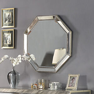 Wall Mirror MDF Construction Octagon Shape Silver Colour