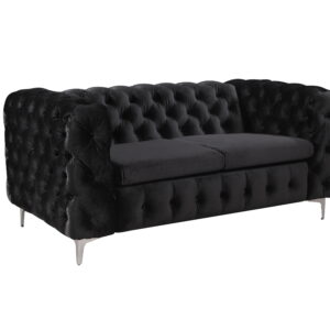 2 Seater Sofa Classic Button Tufted Lounge in Black Velvet Fabric with Metal Legs