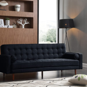 Sofa Bed 3 Seater Button Tufted Lounge Set for Living Room Couch in Velvet Black Colour