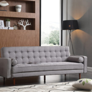 Sofa Bed 3 Seater Button Tufted Lounge Set for Living Room Couch in Fabric Grey Colour