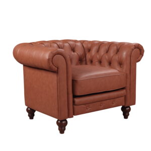 Single Seater Brown Sofa Armchair for Lounge Chesterfireld  Button Tufted in Faux Leather