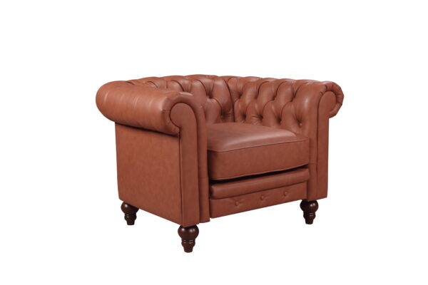 Single Seater Brown Sofa Armchair for Lounge Chesterfireld  Button Tufted in Faux Leather