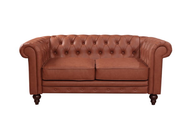 2 Seater Brown Sofa Lounge Chesterfireld  Button Tufted in Faux Leather