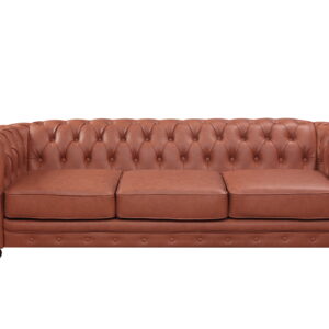 3 Seater Brown Sofa Lounge Chesterfireld  Button Tufted in Faux Leather