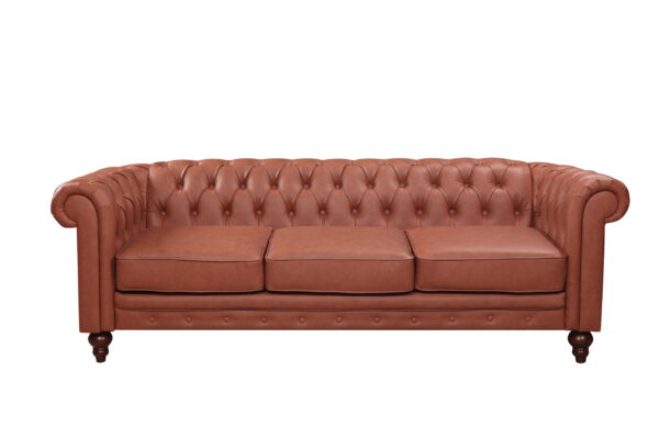 3 Seater Brown Sofa Lounge Chesterfireld  Button Tufted in Faux Leather