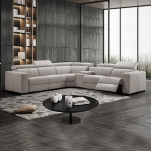 Washington Genuine Leather 6 Seater Corner Sofa With 2 Electric Recliners And Reversible Console