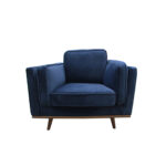 Single Seater Armchair Sofa Modern Lounge Accent Chair in Soft Blue Velvet with Wooden Frame