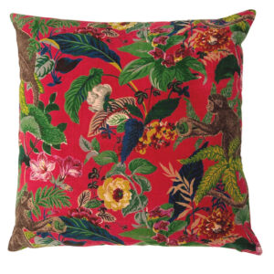 Deep red velvet monkey design cushion cover 45x45cm