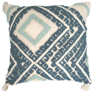 Cream cushion with navy blue tufted diamond design 45x45 cm