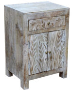 2 drawer whitewashed bedside cabinet in bird design