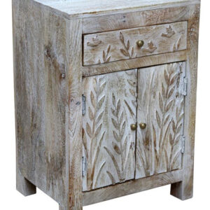 2 drawer whitewashed bedside cabinet in bird design