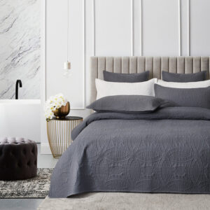 Lisbon Quilted 3 Pieces Embossed Coverlet Set-queen/double charcoal