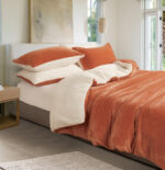 2 in 1 Teddy Sherpa  Quilt Cover Set and Blanket queen size terracotta