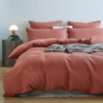 100% Cotton checkered waffle quilt cover set king size -Terracotta