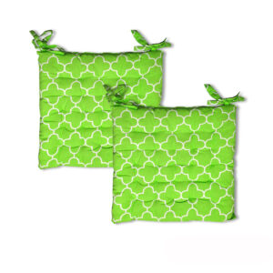 Set of 2 Cotton Chair Pads Moroccan Lime with Ties 40 x 40 cm