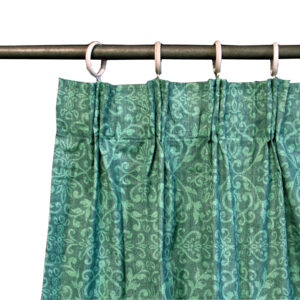 Pair of Acrylic Coated Damask Green Tape Edge Curtains