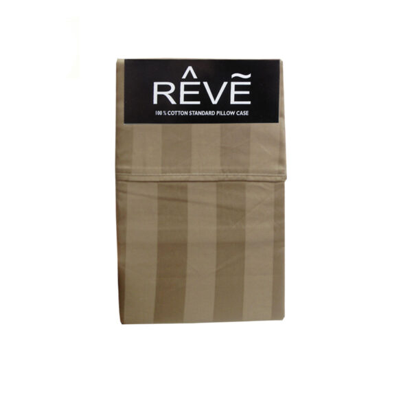 Pair of Reve 100% Cotton Standard Pillowcases 48 x 74 cm Wide Stripe Latte