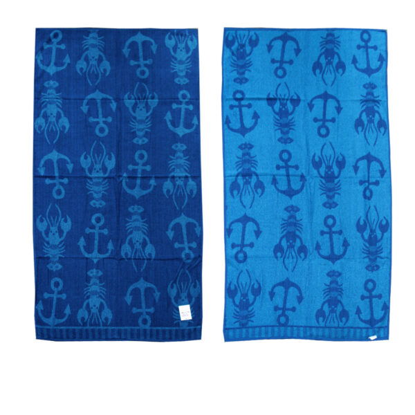 Jacquard Velour Reversible Beach Towel Blue Lobster Anchor