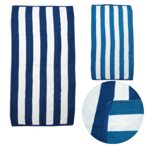 Set of 2 Reversible Cabana Striped Towels Blue/Aqua