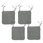 Set of 4 Square Chair Pads with Ties Small Checkered Grey