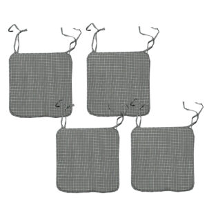 Set of 4 Square Chair Pads with Ties Small Checkered Grey