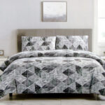 Artex Charcoal Black  Lines Pattern Printed Microfiber Polyester Quilt Cover Set Queen