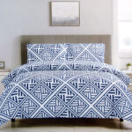 Artex Navy Enzi Geometric Pattern Printed Microfiber Polyester Quilt Cover Set Queen