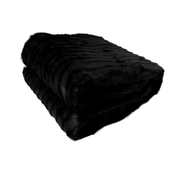 Faux Fur Striped Throw Rug Black