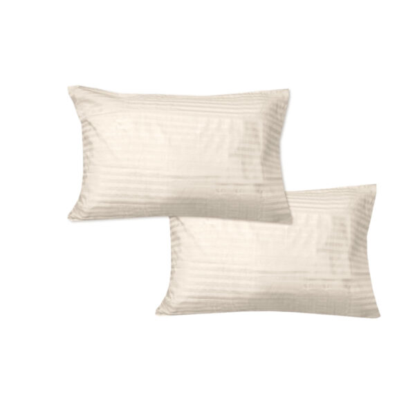 600TC Pair of Wide Self Striped Standard Pillowcases Ivory