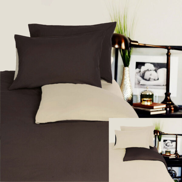 Hotel Living Reversible 100% Cotton JERSEY Quilt Cover Set Chocolate / Linen - DOUBLE