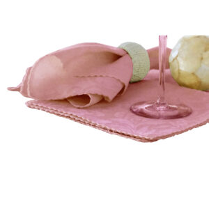 Set of 6 Damask Embossed Polyester Cotton Napkins  Pink 40 x 40cm