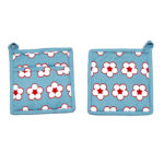 IDC Homewares Set of 2 Cotton Bud Blue Pot Holders