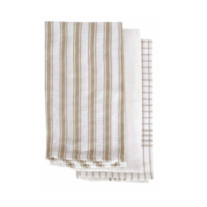 IDC Homewares Set of 3 Gardenia Cotton Tea Towels Taupe