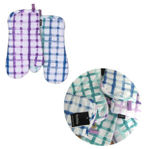 Ladelle Tri-colour Trinny Random Pattern/Colour Reversible Set of 2 Oven Mitts 18 x 33 cm