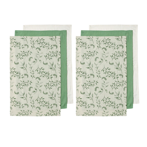 Ladelle Grown Ivy Set of 6 Cotton Kitchen Towels Green