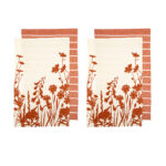 Ladelle Set of 4 Sanctuary Floral Cotton Kitchen Tea Towels 50 x 70 cm Terracotta